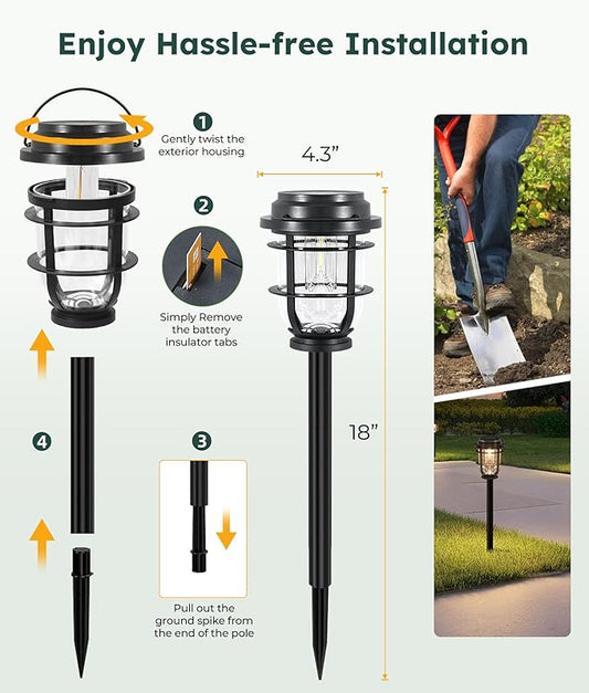 Vuees Bright Solar Pathway Lights Outdoor, 6 Pack Waterproof IP65, Auto On/Off Solar Powered Garden Lights for Yard Lawn Walkway Landscape Pool Outside - 3-in-1 Hanging, Tabletop & Stake Lighting