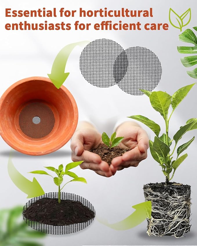 50PCS Flower Pot Hole Mesh Pad, 4 inch Rounds Drainage Hole, Plant Pot Drainage Mat, Plant Potting Mat to Prevent Soil Loss, Gardening Gifts for Friend