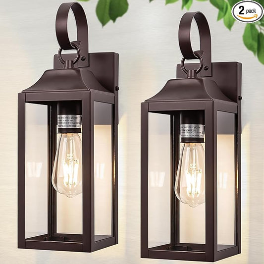 2 Pack Outdoor Light Fixtures, 15 Inch Oil Rubbed Bronze Exterior Wall Sconces Waterproof, Large Outside Lights for House, Modern Wall Lanterns Clear Glass