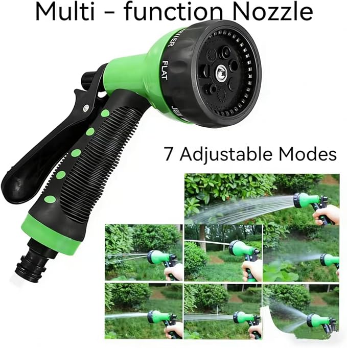 Retractable Garden Hose 66 FT, EVA Flexible Curly Water Pipes with 7-Pattern Spray Nozzle for Boat, Greenhouse, Yard, Patio, Green