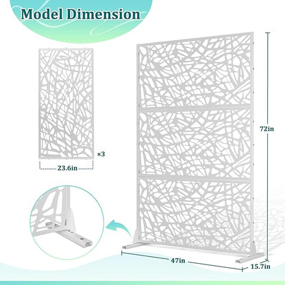 Metal Privacy Screen Outdoor Privacy Screen, Freestanding Fence Panel for Outside, 72''H×47''W, Decorative Screen Panel for Backyard/Patio/Deck