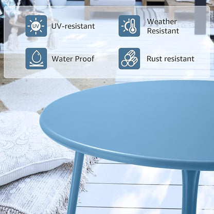 Meluvici Patio Outdoor Side Table Waterproof Round Metal Steel Small Side Table Weather Resistant Portable Outdoor and Indoor End Table for Garden Balcony Yard, Blue