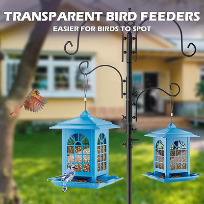 Birdream 2 Pack Bird Feeders for Outdoor Hanging, Assembly Required, 1-Min Easy Setup, Classic Courtyard Design, Attracting Cardinals Chickadees Goldfinches & Sparrows - Blue
