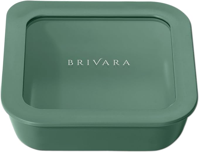 Glass Food Storage Container with Lid, 2.5-Cup Small Square | Microwave-Safe Airtight Lid, Oven-Safe Ceramic-Coated Glass | Zero Plastic, No PFAS/PFOA/BPA, Reusable [Pine]