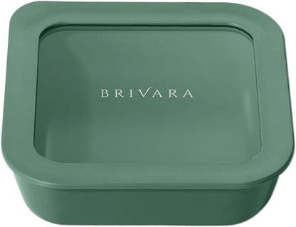 Glass Food Storage Container with Lid, 2.5-Cup Small Square | Microwave-Safe Airtight Lid, Oven-Safe Ceramic-Coated Glass | Zero Plastic, No PFAS/PFOA/BPA, Reusable [Pine]