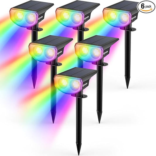 Kyosho Solar Spot Lights Outdoor, IP67 Waterproof Solar Lights for Yard, Garden and Walkways, 38 LEDs RGBW Multicolor Spotlight, 6 Pack