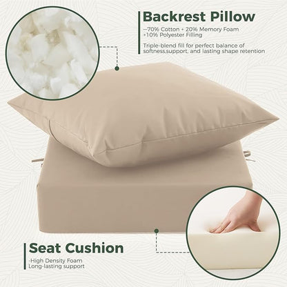 Outdoor Cushions for Patio Furniture, Outdoor Seat Cushion Set 24 x 24 x 4 Inch, Waterproof & Fade Resistant Outdoor Chair Cushions, Deep Seat Patio Cushion with Removable Cover, Beige