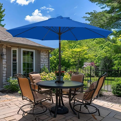 PatioKingdom 9FT Patio Outdoor Umbrella-UPF 50+ Sun Shade with Wind Vent, Push-Button Tilt & Smooth Crank Lift, Rust-Resistant Fiberglass Frame for Garden, Backyard,Yard (Royal Blue, 9FT)