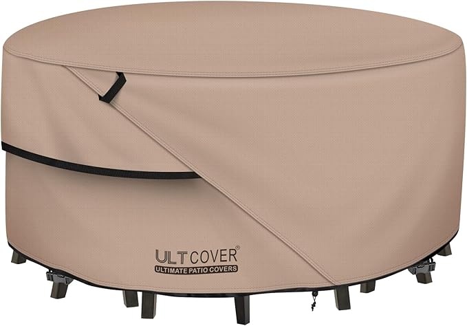 ULTCOVER Round Patio Furniture Cover - Outdoor Waterproof Table with Chair Set Cover 108 inch