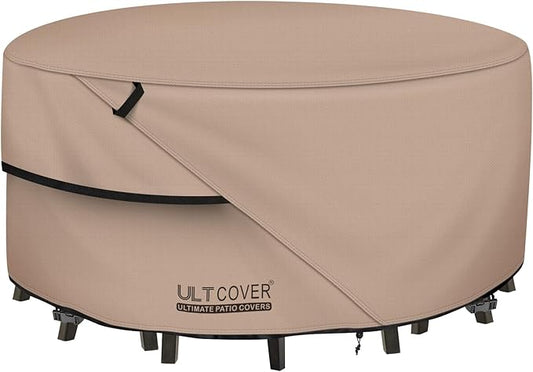 ULTCOVER Round Patio Furniture Cover - Outdoor Waterproof Table with Chair Set Cover 92 inch