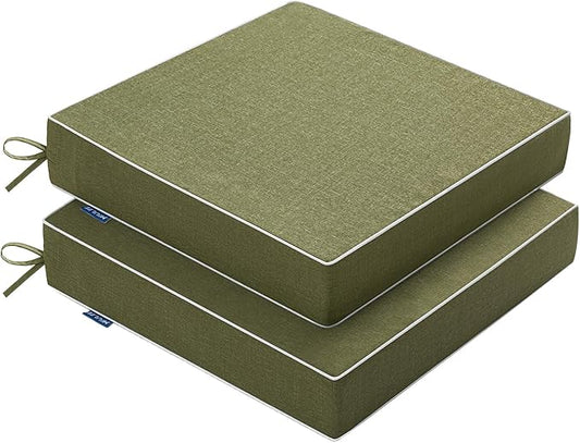MIULEE Green Outdoor Chair Cushions Set of 2, 24x24x4 Inch Waterproof Patio Seat Cushions for Outdoor Furniture Couch Sofa, 3 Year Color Fastness High Density Foam with Adjustable Ties