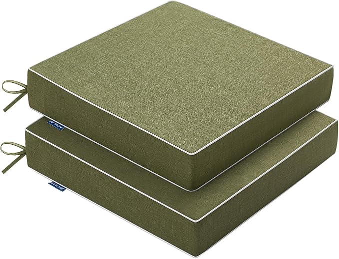 MIULEE Green Outdoor Chair Cushions Set of 2, 19x19x3 Inch Waterproof Patio Seat Cushions for Outdoor Furniture Couch Sofa, 3 Year Color Fastness High Density Foam with Adjustable Ties