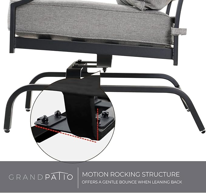 Grand patio 2-Piece Patio Furniture Sets Patio Chair Motion Chairs Set Chat Set with Grey Cushions, Shake of 5-10°, Matched with Different Types of Tables