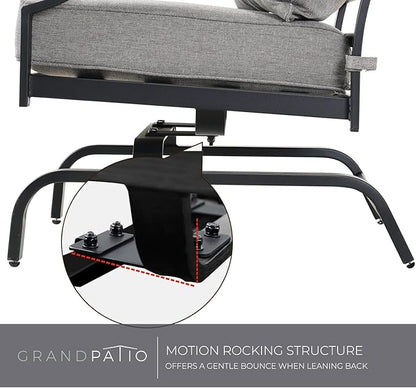 Grand patio Rocking Chairs Patio Chairs Bistro Sets Conversation Chair Indoor Outdoor Chat Set Motion Chair A Comfortable Shake of 5-10° Unique Design Patio Set with Grey Cushions 3-Piece