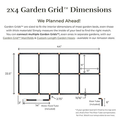 Garden Grid Watering System, 2x4 | Drip Irrigation System for Garden Beds - But Better | Pre-Assembled, Waters Every Plant, 1-Minute Setup, Lasts 5-10x Longer Than Drip | USA-Made Quality | 22.5"x44"