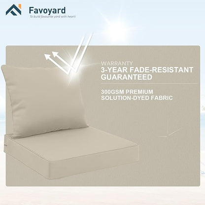 Favoyard Outdoor Seat Cushion Set 24 x 24 Inch Water-Resistant & Fade-Resistant Patio Furniture Cushions with Removable Cover Deep Seat & Back Cushion with Handle and Adjustable Straps for Chair Sofa