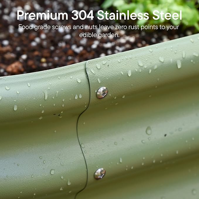 Galvanized Raised Garden Bed 10x2x1.5 | 8x4x1.5 ft, 18" Tall Metal Planter Boxes Outdoor for Herb Vegetable Leafy Green, Modular Raised Flower Bed for Gardening Zn-Al-Mg Coated - Moss Green