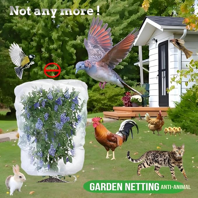 Fruit Tree Netting - Easy Install Plant Protection Cover, Reusable Garden Mesh Bag for Blueberry Bushes/Tomato - Block Birds/Insect/Squirrels (6, 6x7.2 FT)