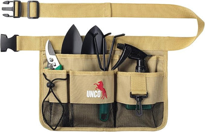 UNCO- Adjustable Gardening Belt, Khaki, 7 Pockets, Wear, Cut and Water Resistant, Garden Tool Belt Pouch, Waist Apron with Pockets