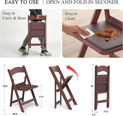Nazhura Garden and Patio Folding Chair Set of 4 for Event and Wedding, Lightweight with Padded Seat, Water-Proof, Double Braced Frame, Non-Slip Feet, 900LB Capacity (Brown)