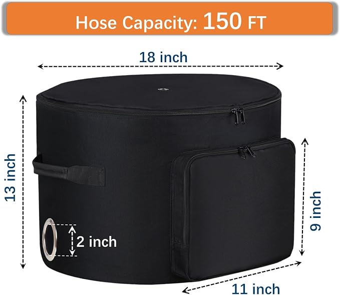Garden Hose Holder Standing Bag, Water Hose Holder Pot Bag for Outside, with Hose Entry Hole; Drainage & Breathable Holes; Small Tool Storage Pocket (black)