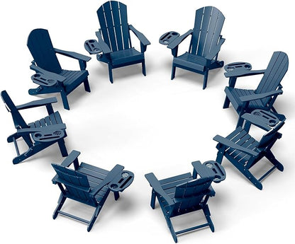 Adirondack Chair Set of 8, HDPE Folding Adirondack Chair with Multifunctional Cup Holder, Weather Resistant Fire Pit Chair for porches, patios, poolsides, Decks.
