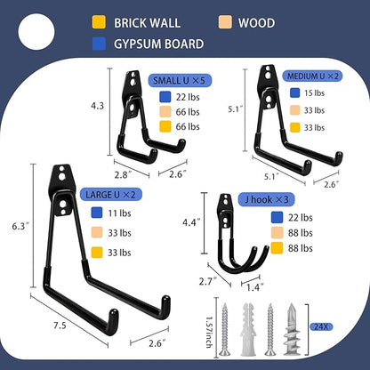 KOFANI Garage Hooks Heavy Duty, 12 Pack Anti-Slip Coating Garage Wall Storage Hooks for Hanging Bike, Ladder, Garden Tools