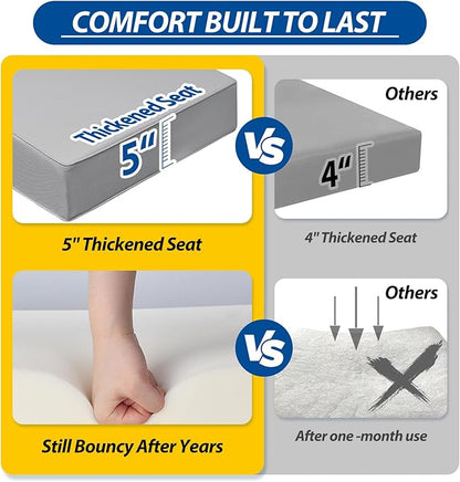 AAAAAcessories Outdoor Seat Cushions for Chairs, Fade-Resistant, Waterproof Patio Furniture Replacement Cushions, 22" x 24" x 5" + 22" x 19", Gray