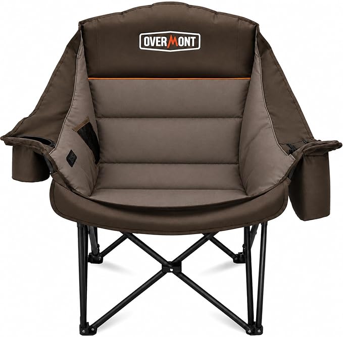 Overmont Gentle Heated Oversized Camping Chair for Adults - 3 Levels Seat & Back Separately Control - 500lbs Support Heavy Duty Padded Folding Chair Outdoor Garden Portable - Battery NOT Included