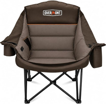 Overmont Gentle Heated Oversized Camping Chair for Adults - 3 Levels Seat & Back Separately Control - 500lbs Support Heavy Duty Padded Folding Chair Outdoor Garden Portable - Battery NOT Included