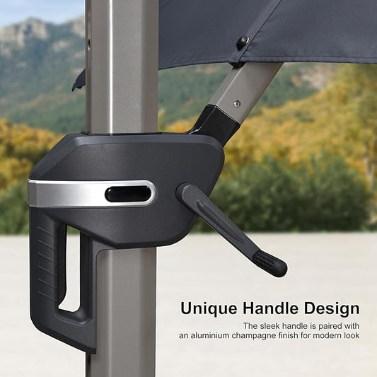 PURPLE LEAF 9' x 11' Patio Umbrella with Base Cantilever Umbrella Rectangular Outdoor Offset Umbrella with Champagne Frame and 360° Rotation for Garden Deck Pool, Grey