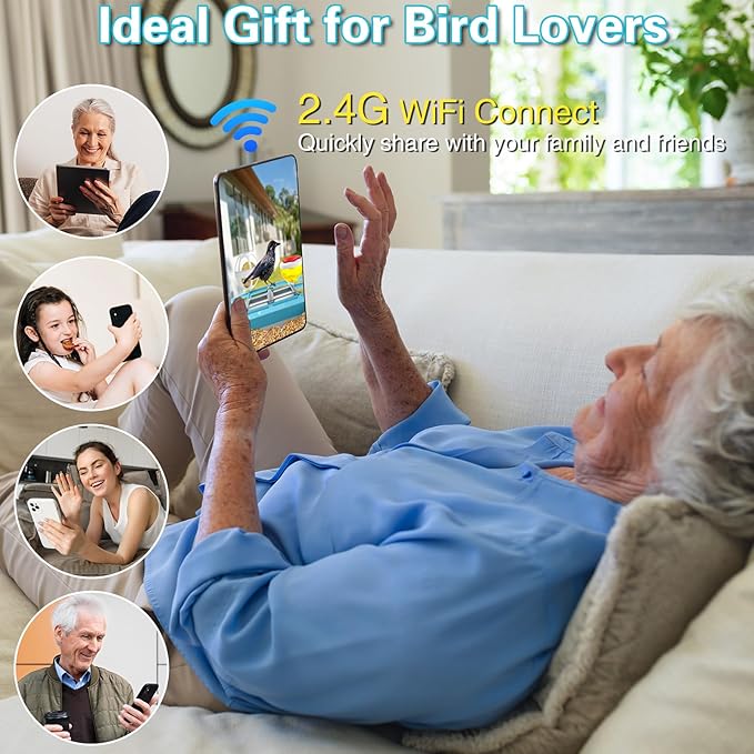 TayePin Bird Feeder with Camera Solar Powered & AI Identify 10,000+ Birds Species, 2.4Ghz WiFi Smart Feeding, 2K HD Live Video for Outdoor, IP65 Waterproof, Instant Arrival Alerts, Bird Lover Gifts