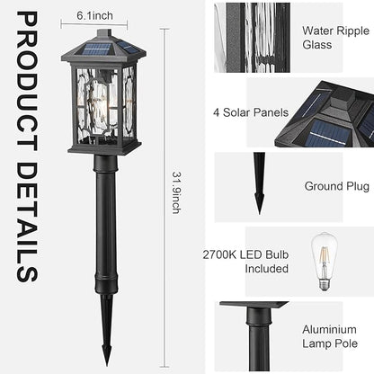 Solar Post Lights, Outdoor Waterproof Solar Pathway Lights Outside Auto On/Off Garden Lighting Fixtures Stake Dusk to Dawn for Lawn Path Walkway Driveway, Ground Plug, Remote Control