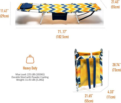 SUNNYFEEL Lay Flat Tanning Chair with Face Down Hole & Arm Slots, Beach Lounge Chair, 5-Position Folding Sunbathing Chair, 300 LBS Heavy Duty, 72" L x 22" W for Beach, Pool, Camping
