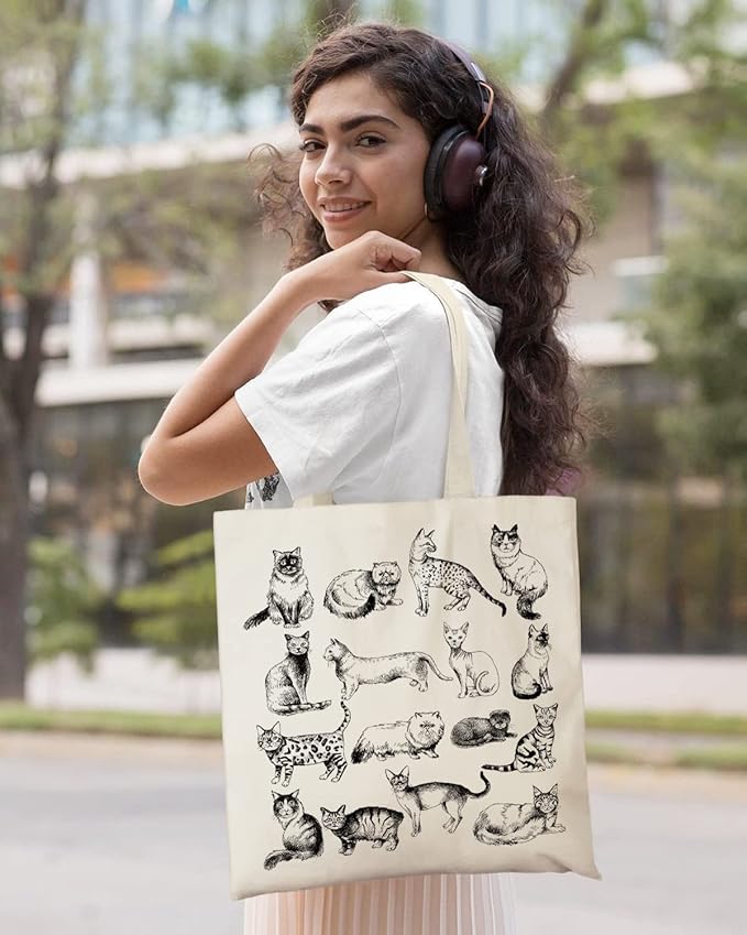 AUSVKAI Canvas Tote Bag Aesthetic for Women, Cute Reusable Cloth Cotton Bags for Shopping Beach Grocery