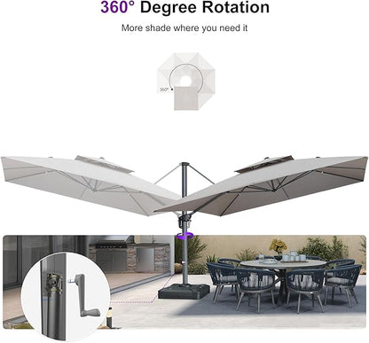 PURPLE LEAF Patio Umbrella with Base Included 12FT Outdoor Double Top Large Offset Hanging Cantilever Umbrella 360° Rotation Square Umbrella for Garden Deck Pool Backyard Cast Ash