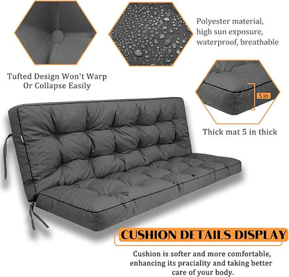 Swing Replacement Seat Cushions, 2-3 Seater Bench Cushions for Outdoor Furnitur with Backrest, Garden Recliner Seat Cushions Waterproof Sofa Pads (Dark Gray, 70.8x40in)