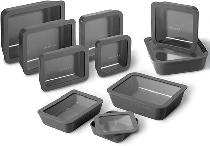 20-Piece Glass Food Storage Containers Set with Lids (10 Containers + 10 Lids) | Microwave-Safe Airtight Seal, Oven-Safe Ceramic-Coated Glass | Zero Plastic, No PFAS/PFOA/BPA [Onyx]