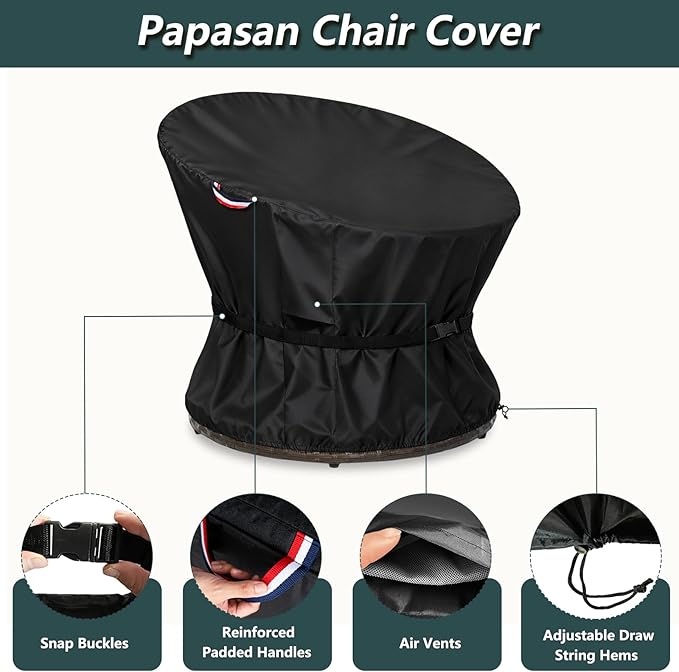 Papasan Chair Cover Waterproof Patio Chair Covers, All-Weather Protection Outdoor Papasan Chair Covers for 52in Saucer Chair, Black