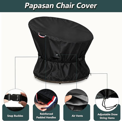 Papasan Chair Cover Waterproof Patio Chair Covers, All-Weather Protection Outdoor Papasan Chair Covers for 52in Saucer Chair, Black