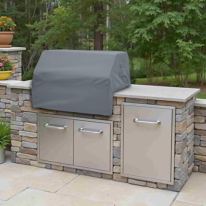 Covers & All Built-in Grill Cover for Outdoor Grill – Heavy Duty 12 oz Waterproof Built-in BBQ Grill Cover, PVC-Coated Polyester with Elastic Hem for Snug Fit (30 x 26 x 14 inches, Grey)