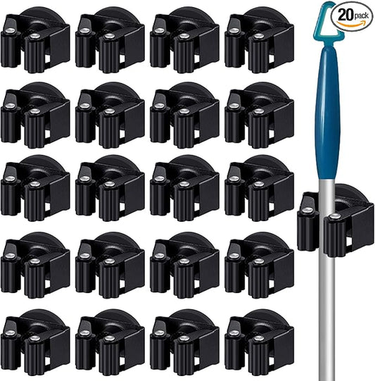 Vercraft 20 Pcs Magnetic Mop Broom Holder Movable Magnetic Broom Holder Rack, Anti Slip Wall Mounted Utility for Cleaning Tools, Garage, Kitchen, Laundry, Garden (Black)