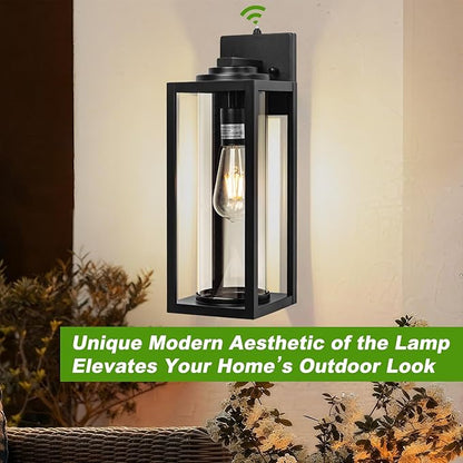 20inch Dusk to Dawn Outdoor Wall Light Fixtures - 2 Packs Large Exterior Waterproof Lighting, Modern Porch Sconces Wall Mounted Lighting, Industrial Black Outside Lantern for Front Door