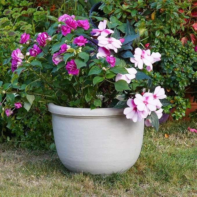 Crescent Garden Agave Planter, Classic Lightweight Resin Planter - UV-Resistant Flower Pots - Indoor & Outdoor Pot for Flowers, Houseplant, Herbs, 14" W x 11" H (Parchment)