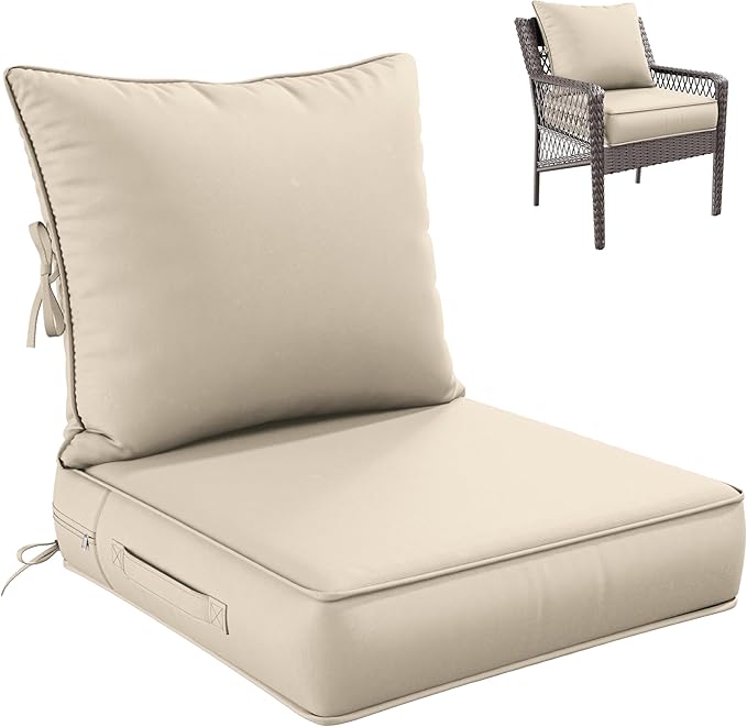 Premium Outdoor Seat Cushion Chair Cushions for Patio Furniture 24 L X 24 W X 5 H Waterproof & Fade Resistant Deep Seat and Backrest Cushion Set with Removable Covers for Chair, Sofa