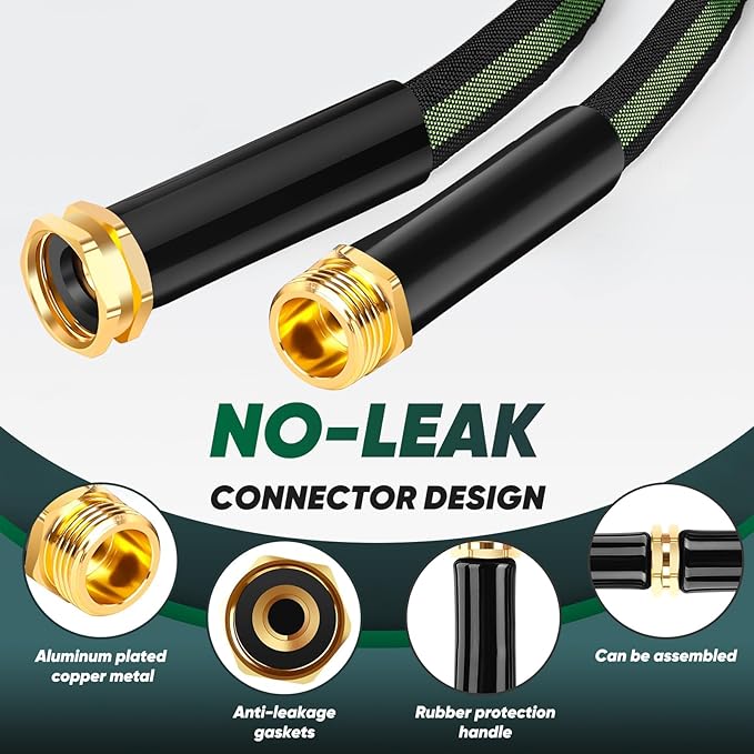 Garden Hose 100ft, Non-Expanding Water Hose, 8 Function Nozzle, Flexible Ultra-Light, Anti-Kink, Wear-Resistant, Portable, Easy Storage, Hose with 3/4 for Outdoor, Garden, Yard and Lawn, Black Green