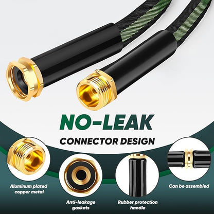 Garden Hose 100ft, Non-Expanding Water Hose, 8 Function Nozzle, Flexible Ultra-Light, Anti-Kink, Wear-Resistant, Portable, Easy Storage, Hose with 3/4 for Outdoor, Garden, Yard and Lawn, Black Green