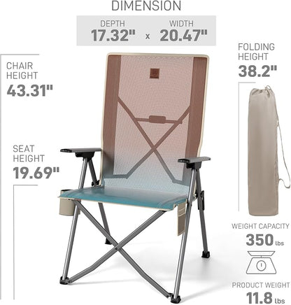EVER ADVANCED Reclining Camping Chairs for Adult Lightweight, 4-Level Recliner Chairs, Lawn Chair for Patio Balcony, Supports 350lbs, Stretch Mesh Orange & Blue