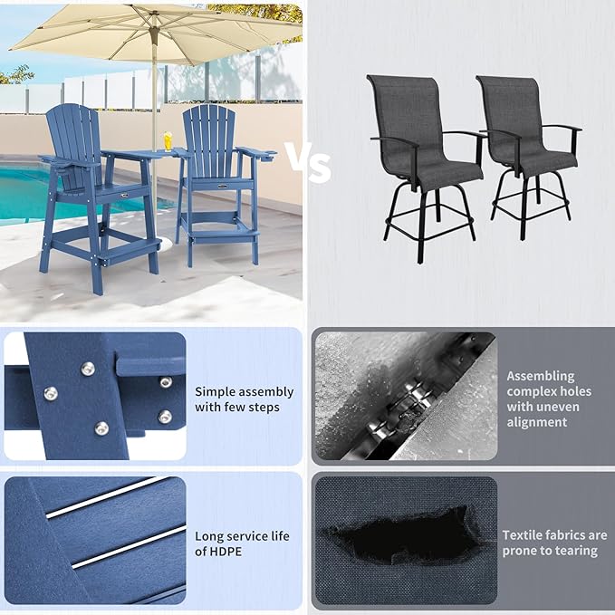 FUNBERRY Tall Adirondack Chair, All Weather High Top Balcony Chairs with Cup Holder