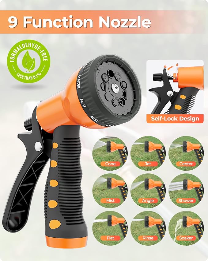 Ayleid Retractable Rubber Hybrid Garden Hose Reel, 1/2"x65ft Wall Mount | Anti-freeze, kink-free premium rubber hybrid hose, 24-month warranty, 9-pattern sprayer, any-length lock, slow auto-return.